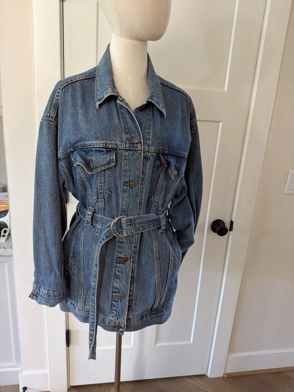Women's Blue Denim Belted Jean Jacket